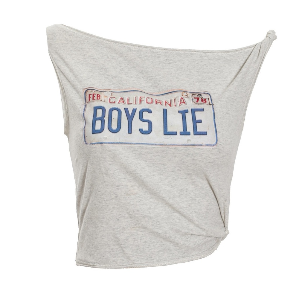 'Boys Lie' Graphic One-Shoulder Women’s Tank Top - Light Gray